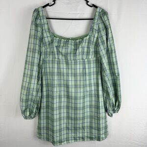 Princess Polly Size 4 Puff Sleeve Plaid Checked Mini Dress Academia Square Neck